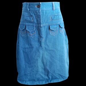True Vintage Boho Women's Skirt 9/10 25" Denim 1970's Midi Indigo Faded Raw